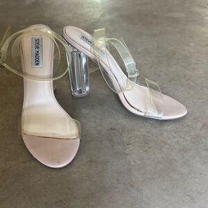 Steve Madden Teena Clear transparent 4” Heels with toe & ankle strap (8)